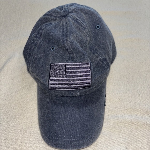 American Flag USA Custom‎ Embroidered Blue Gray Adjustable Baseball Cap Hat OSFM - Picture 1 of 4
